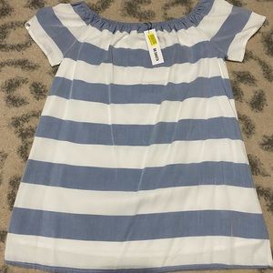 BB Dakota blue and white stipe off the shoulder dress